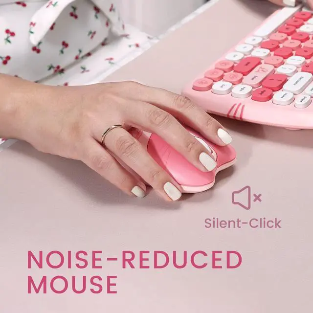 Alt view image 3 of 7 - Perixx PERIDUO-715 Wireless Mini Keyboard and Mouse Set - Cute Cat-Like Design - Pink Candy Colors - Portable Travel Bag - Type-C Adapter - US English