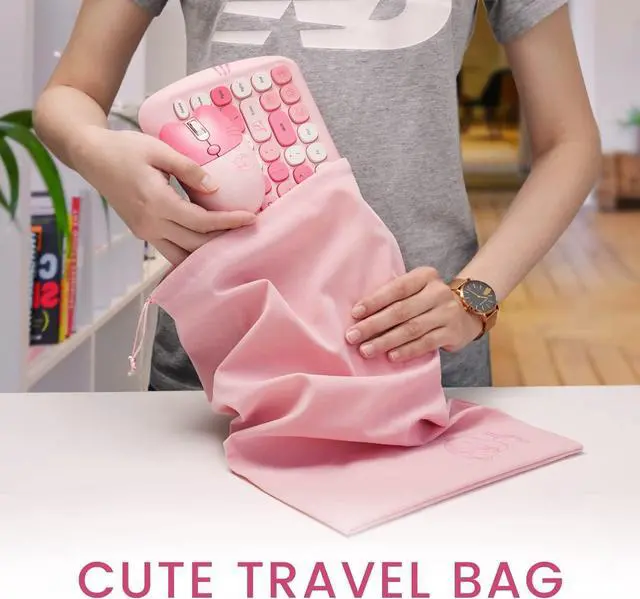 Alt view image 5 of 7 - Perixx PERIDUO-715 Wireless Mini Keyboard and Mouse Set - Cute Cat-Like Design - Pink Candy Colors - Portable Travel Bag - Type-C Adapter - US English