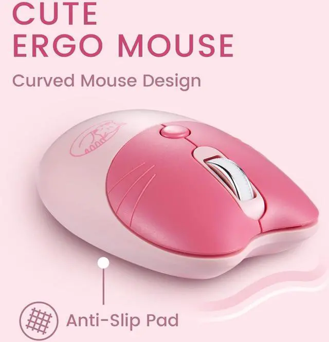 Alt view image 7 of 7 - Perixx PERIDUO-715 Wireless Mini Keyboard and Mouse Set - Cute Cat-Like Design - Pink Candy Colors - Portable Travel Bag - Type-C Adapter - US English