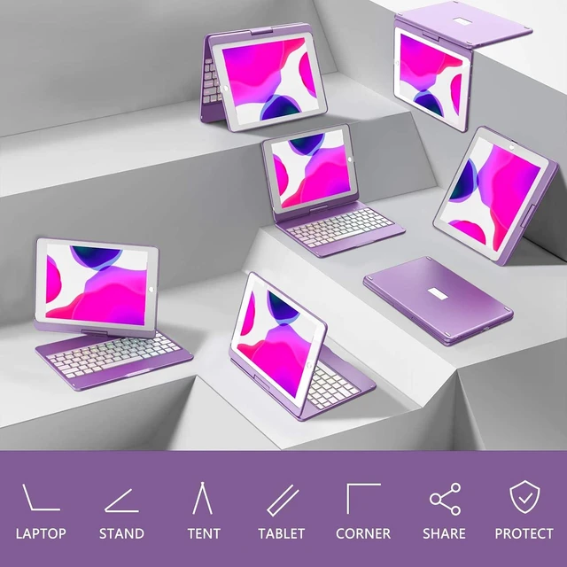 Alt view image 7 of 7 - MMK iPad Keyboard Case for iPad 6th Gen 2018,5th Gen 2017, Pro 9.7, Air 2,Air 1, Backlit 10 Color 360 Screen Rotation Case with Keyboard, Auto Sleep/Wake - Violet