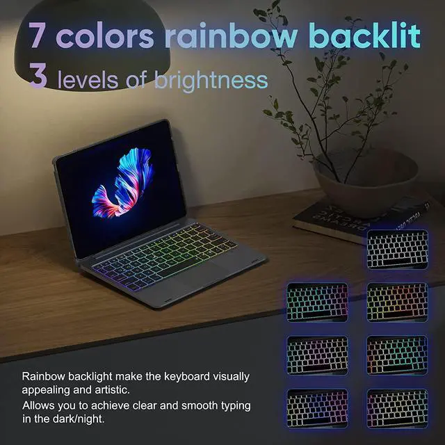 Alt view image 3 of 6 - doqo iPad Keyboard Case 10.2 inch with Touchpad for iPad 9th 2021, 8th 2020, 7th Gen 2019, 360° Protective case with 7 Colors Backlight Detachable Keyboard Space Gray