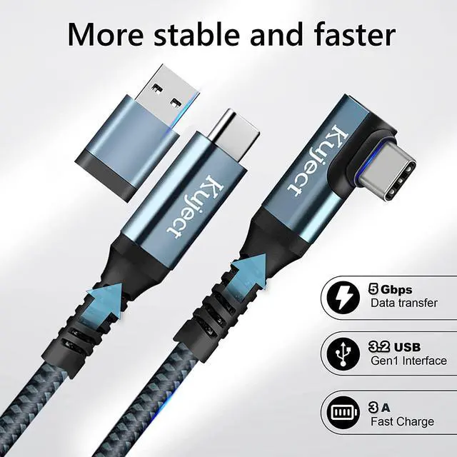 Alt view image 3 of 7 - Kuject Link Cable 20FT Compatible for Quest 3 and Quest 2, Nylon Braided Accessories for Rift S/Steam VR Games, USB 3.0 Type C to C High Speed Data Transfer Charging Cord for Gaming PC
