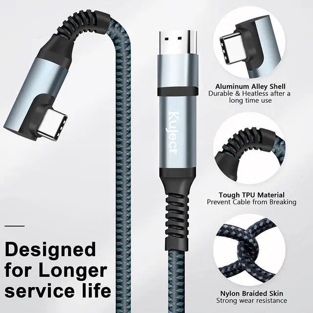 Alt view image 6 of 7 - Kuject Link Cable 20FT Compatible for Quest 3 and Quest 2, Nylon Braided Accessories for Rift S/Steam VR Games, USB 3.0 Type C to C High Speed Data Transfer Charging Cord for Gaming PC