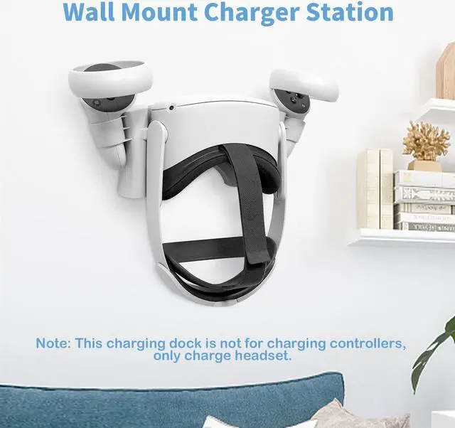 Alt view image 3 of 6 - VeeR Charging Dock for Quest 2,VR Headset Charging Stand Compatible with Meta Quest 2 Accessories Wall Mount Charger Station, USB-C Link Cable - White