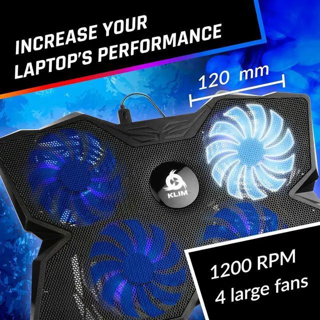 Alt view image 3 of 7 - KLIM Wind Laptop Cooling Pad - More Than 500 000 Units Sold - New Version 2024 - The Most Powerful Rapid Action Cooling Fan - Laptop Stand with 4 Cooling Fans at 1200 RPM - USB Fan - PS5 PS4 - Blue