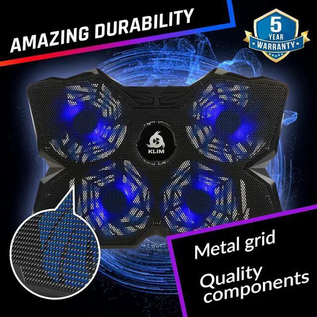Alt view image 4 of 7 - KLIM Wind Laptop Cooling Pad - More Than 500 000 Units Sold - New Version 2024 - The Most Powerful Rapid Action Cooling Fan - Laptop Stand with 4 Cooling Fans at 1200 RPM - USB Fan - PS5 PS4 - Blue