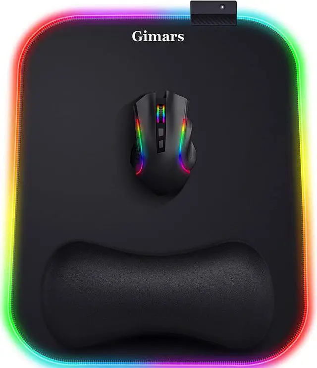 Main image of RGB Mouse Pad with Wrist Rest Support 12 x 10 inch Extra Large Ergonomic Gaming Mouse Pad with 10 LED Lighting Modes Non-Slip Rubber Base Lycra Fabric for Laptop Computer PC Gaming & Office