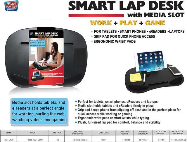 Alt view image 4 of 5 - Smart Lap Desk with Media Slot (Black)