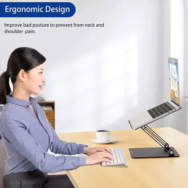 Alt view image 4 of 7 - LS10 Aluminum Laptop Stand Ergonomic Adjustable Notebook Stand Computer Holder Compatible with Air Pro  HP  More 10-14 Laptops Black