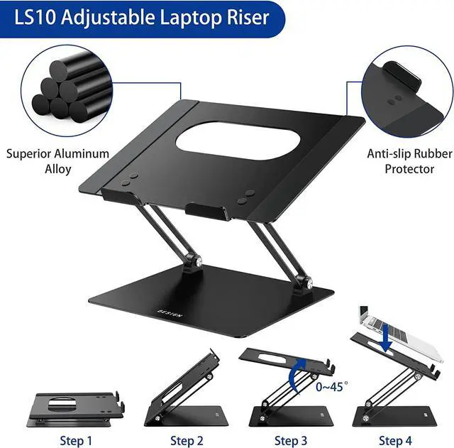 Alt view image 7 of 7 - LS10 Aluminum Laptop Stand Ergonomic Adjustable Notebook Stand Computer Holder Compatible with Air Pro  HP  More 10-14 Laptops Black