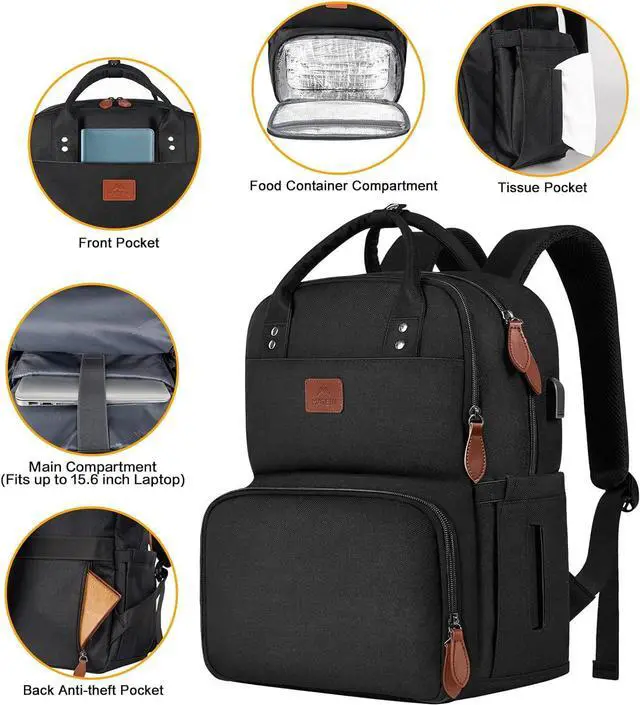 Alt view image 6 of 7 - MATEIN Work Backpack for Women, Insulated Cooler Backpacks with Lunch Box, 15.6 Inch Laptop Backpack with USB Port Reusable Water Resistant Tote Food Bag for College Beach Camping Picnics Womens Gifts
