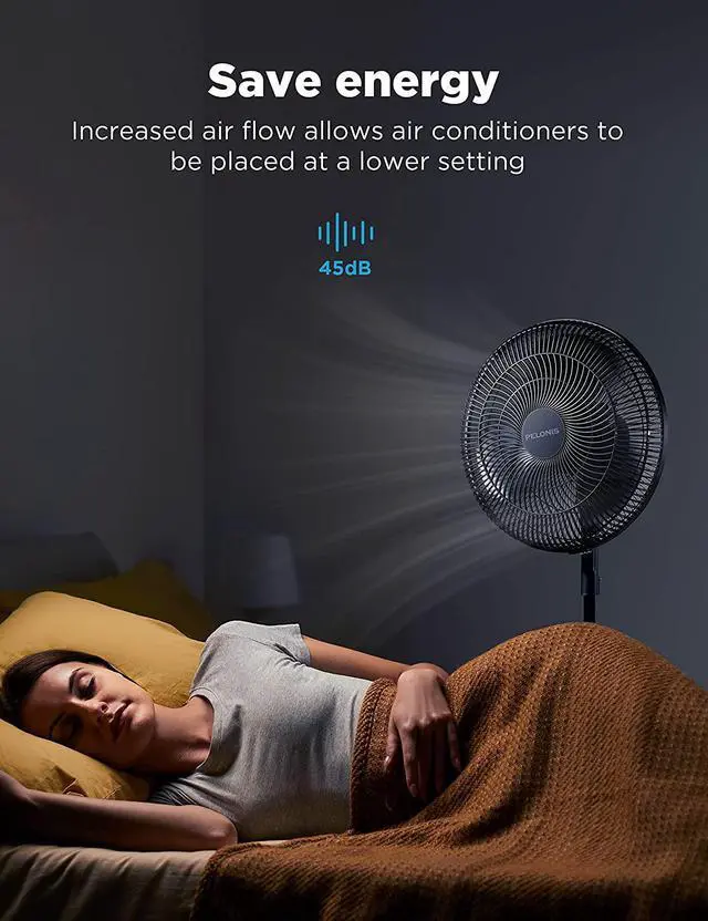 Alt view image 6 of 7 - PELONIS 16 inch Pedestal Fan for Bedroom , Oscillating Fan, 3-Speeds, 90° Oscillation, Adjustable Height, Floor Fan, Standing Fan for Living Room, Kitchen, and Home office, Black