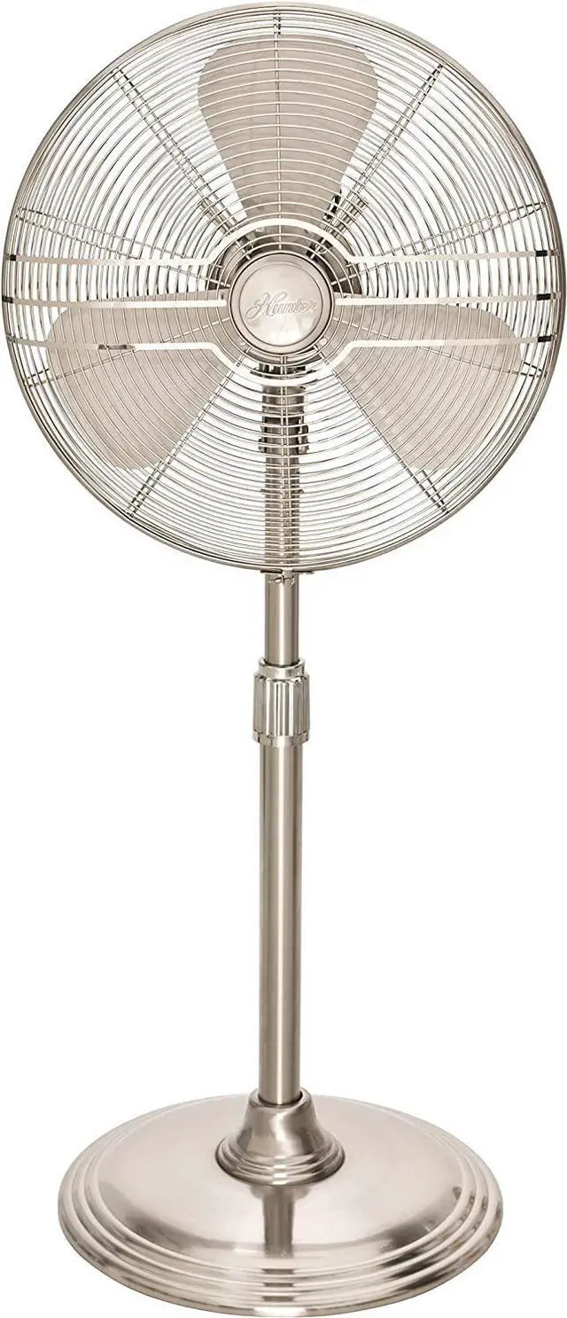 Alt view image 2 of 5 - Hunter 90438z Adjustable 3 Speed Retro Pedestal Stand Floor Fan, 80 Degree Oscillation, 16, Brushed Nickel Finish
