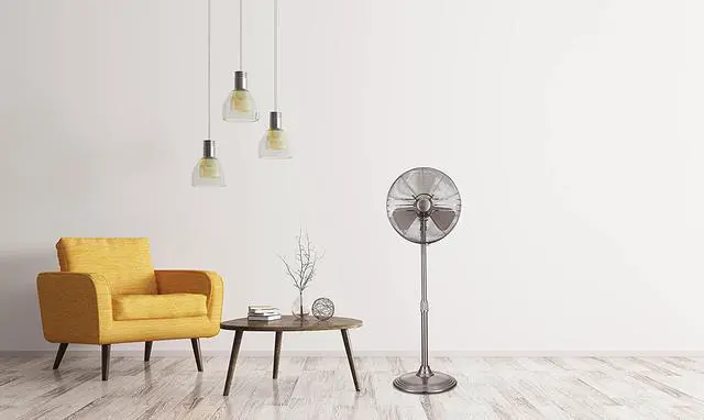 Alt view image 5 of 5 - Hunter 90438z Adjustable 3 Speed Retro Pedestal Stand Floor Fan, 80 Degree Oscillation, 16, Brushed Nickel Finish
