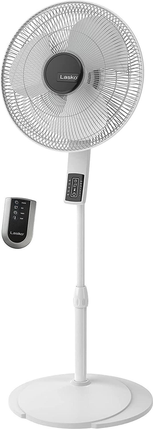 Main image of Lasko S16614 Oscillating 16 Adjustable Pedestal Stand Fan with Timer, Thermostat and Remote for Indoor, Bedroom, Living Room, Home Office & College Dorm Use, 16 Inch, White