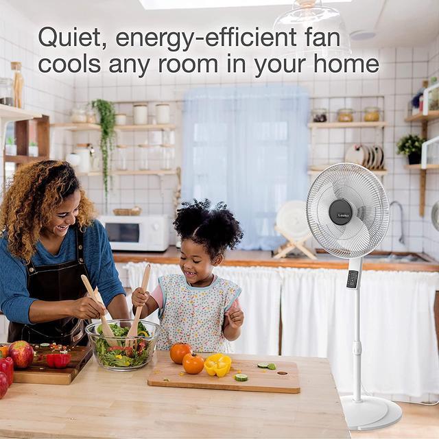 Alt view image 3 of 7 - Lasko S16614 Oscillating 16 Adjustable Pedestal Stand Fan with Timer, Thermostat and Remote for Indoor, Bedroom, Living Room, Home Office & College Dorm Use, 16 Inch, White