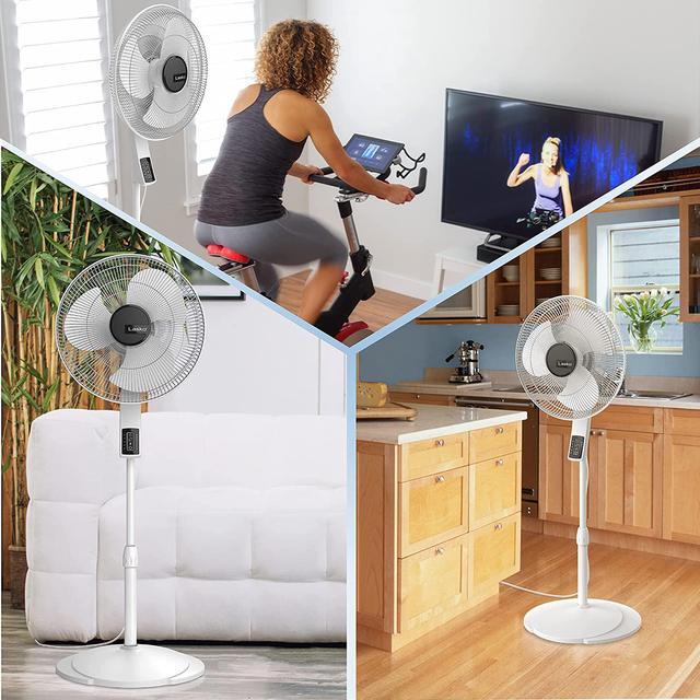 Alt view image 7 of 7 - Lasko S16614 Oscillating 16 Adjustable Pedestal Stand Fan with Timer, Thermostat and Remote for Indoor, Bedroom, Living Room, Home Office & College Dorm Use, 16 Inch, White