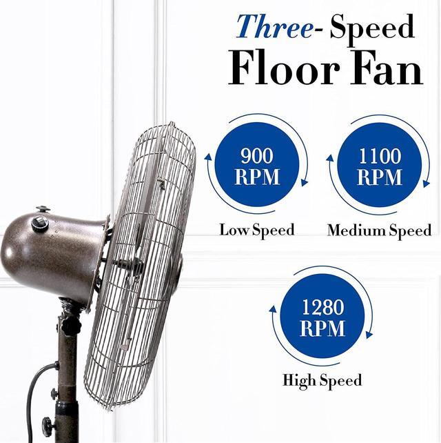 Alt view image 6 of 7 - Designer Aire Oscillating Indoor/Outdoor Standing Floor Fan for Cooling Your Area Fast - 3-Speeds, Adjustable 40-51 Inches in Height, Fits Your Home Decor