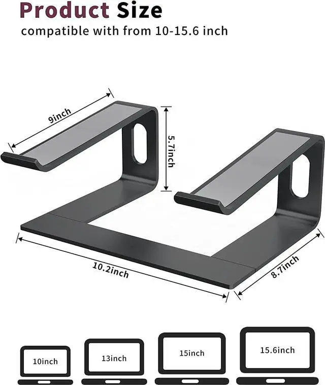 Alt view image 2 of 7 - Laptop Stand for Desk Aluminum Computer Riser Ergonomic Notebook Holder Detachable Metal Laptops Elevator PC Cooling Mount Support 10 to 15.6 Inches Notebook Black