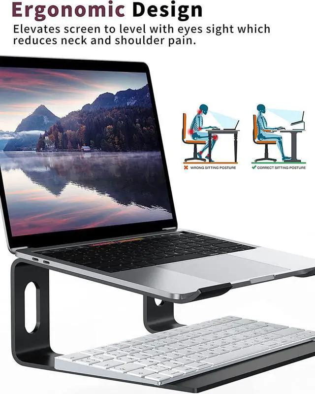 Alt view image 3 of 7 - Laptop Stand for Desk Aluminum Computer Riser Ergonomic Notebook Holder Detachable Metal Laptops Elevator PC Cooling Mount Support 10 to 15.6 Inches Notebook Black