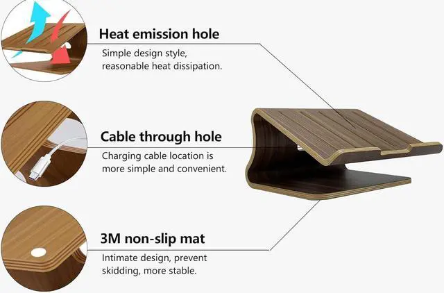 Alt view image 2 of 6 - Wooden Laptop Stand,Laptop Holder Stand,Laptop Stand Wooden,Wood Laptop Stand for Desk,Compatible with Most Laptops Heat Dissipation Shelf(Walnut)