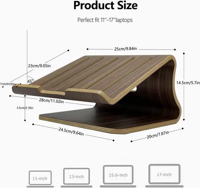 Alt view image 3 of 6 - Wooden Laptop Stand,Laptop Holder Stand,Laptop Stand Wooden,Wood Laptop Stand for Desk,Compatible with Most Laptops Heat Dissipation Shelf(Walnut)