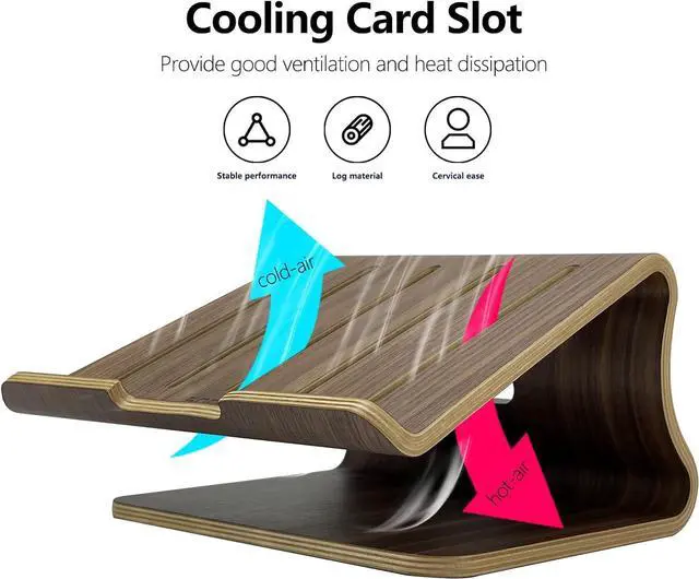 Alt view image 5 of 6 - Wooden Laptop Stand,Laptop Holder Stand,Laptop Stand Wooden,Wood Laptop Stand for Desk,Compatible with Most Laptops Heat Dissipation Shelf(Walnut)