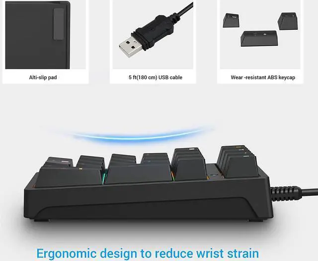 Alt view image 5 of 7 - Number Pad, Mechanical USB Wired Numeric Keypad with RGB LED Backlit 21 Key Numpad,Mechanical Numeric Keypad for Laptop Desktop Computer PC Blue Switch (Black)