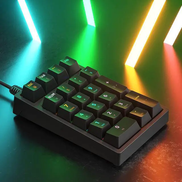 Alt view image 6 of 7 - Number Pad, Mechanical USB Wired Numeric Keypad with RGB LED Backlit 21 Key Numpad,Mechanical Numeric Keypad for Laptop Desktop Computer PC Blue Switch (Black)