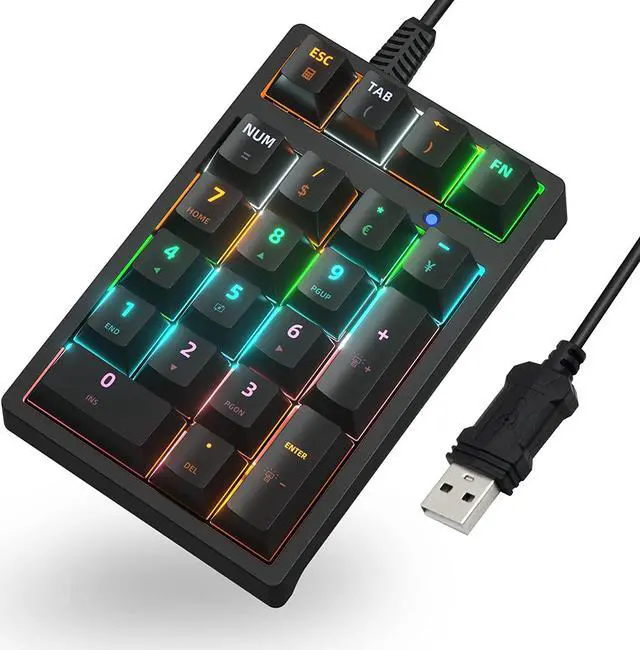 Alt view image 7 of 7 - Number Pad, Mechanical USB Wired Numeric Keypad with RGB LED Backlit 21 Key Numpad,Mechanical Numeric Keypad for Laptop Desktop Computer PC Blue Switch (Black)