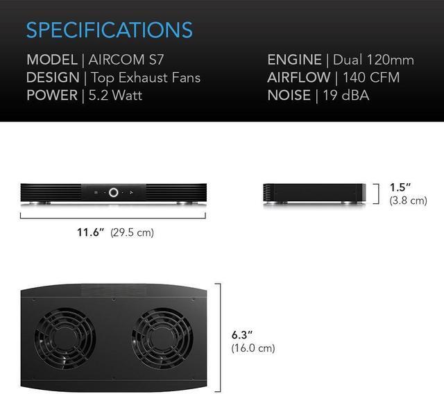 Alt view image 6 of 7 - AC Infinity AIRCOM S7, Quiet Cooling Fan System 12" Top-Exhaust for Receivers, Amps, DVR, AV Cabinet Components