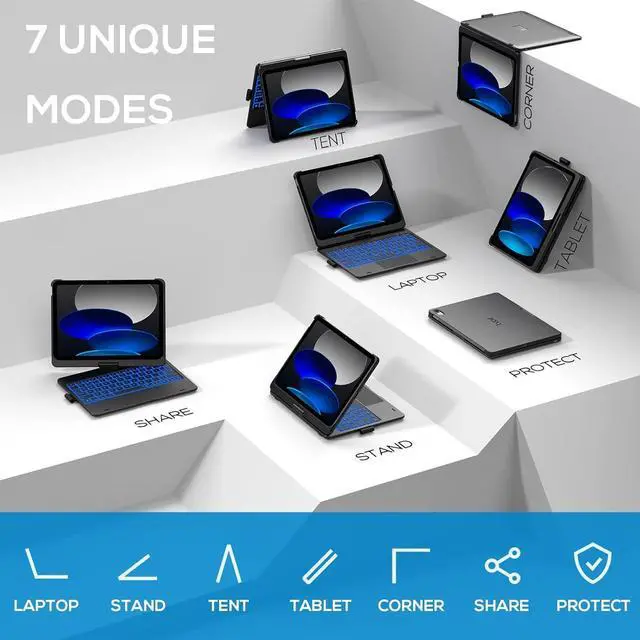 Alt view image 5 of 7 - Touch iPad 10th Generation Case with Keyboard (10.9", 2022), Multi-Touch Trackpad, 10 Color Backlight, 360° Rotatable, Thin & Light for Apple iPad 10th Gen 10.9