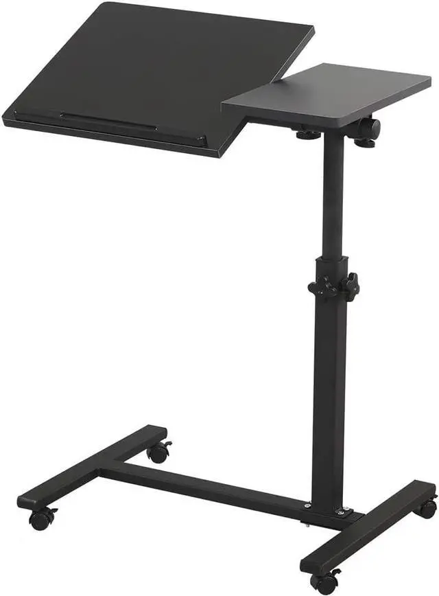 Main image of TigerDad Overbed Bedside Desk Mobile Rolling Laptop Stand Tilting Overbed Table with Wheels Height Adjustable Tray Table for Laptop Bed Sofa Side Table (Black)