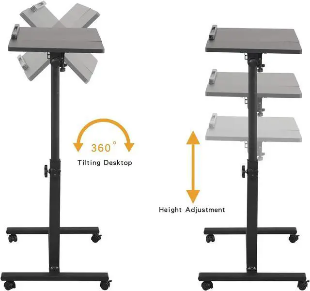 Alt view image 5 of 7 - TigerDad Overbed Bedside Desk Mobile Rolling Laptop Stand Tilting Overbed Table with Wheels Height Adjustable Tray Table for Laptop Bed Sofa Side Table (Black)