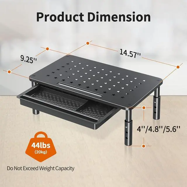 Alt view image 2 of 7 - ELIVED 2 Pack Monitor Stand Riser with Drawer, 3 Height Adjustable Monitor Stand with Storage, Desktop Monitor Riser for Computer, Laptop, Notebook, Printer(Black).