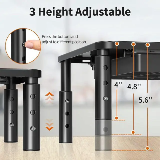 Alt view image 5 of 7 - ELIVED 2 Pack Monitor Stand Riser with Drawer, 3 Height Adjustable Monitor Stand with Storage, Desktop Monitor Riser for Computer, Laptop, Notebook, Printer(Black).