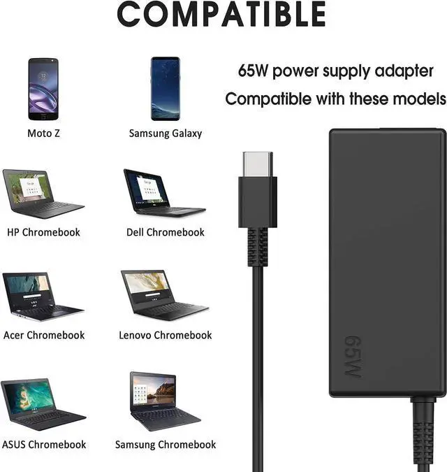 Alt view image 4 of 7 - 65W 45W USB C Laptop Charger Universal Chromebook Charger Replacement for Hp,Lenovo,Dell.Acer,Asus,Samsung,Google Chromebook Charger Type c