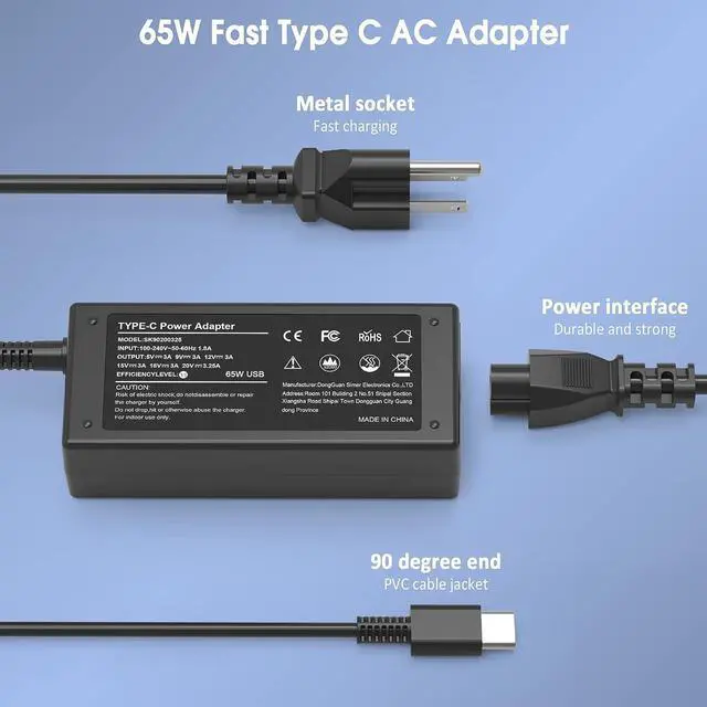 Alt view image 2 of 7 - 65W 45W USB C Laptop Charger Universal Chromebook Charger Replacement for Hp,Lenovo,Dell.Acer,Asus,Samsung,Google Chromebook Charger Type c