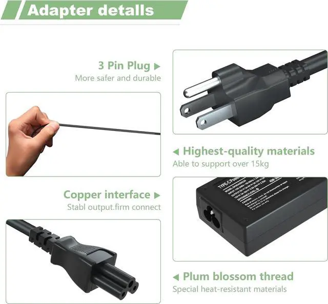 Alt view image 7 of 7 - 65W Laptop Charger for HP Pavilion x360 14 15 15.6 17, Envy x360 13 15 15.6 17, Elitebook 840 G5, 15-f111dx 15-f211wm 15-f233wm 15-f278nr 15-r052nr 15-r132wm Power Cord 19.5V 3.33A Charging Cord