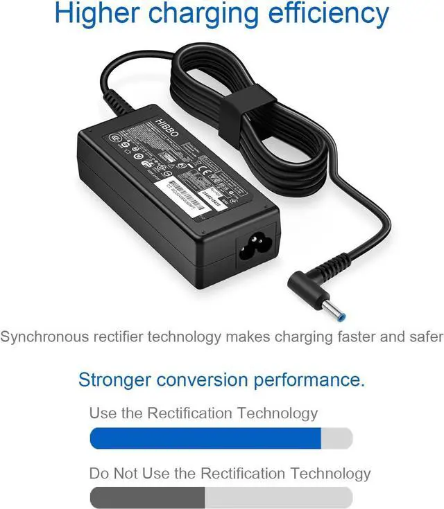 Alt view image 6 of 7 - Charger for HP Laptop 65W 45W Smart Blue Tip HP Pavilion x360 11 13 15 Zbook 14u G4 G5 15u 15 G3 Notebook 15 HP Stream 13 11 14 Power Adapter