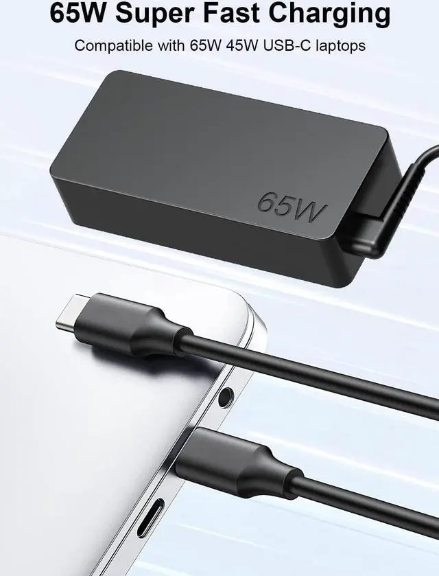 Alt view image 2 of 7 - USB C Laptop Charger 65w 45w fit for  ThinkPad/Chromebook/Yoga HP    Google  Chromebook Latitude xps 13 Series Fast Charging Type C AC Adapter Power Cord Supply