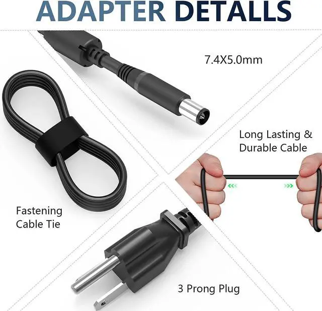 Alt view image 2 of 6 - 130W AC Charger for Dell inspiron 15 7559,Dell Precision 3510 3520 3530 M90 M2400 M4400 M4500 M6300,PA-4E LA130PM121 DA130PE1-00 JU012 Laptop Adapter