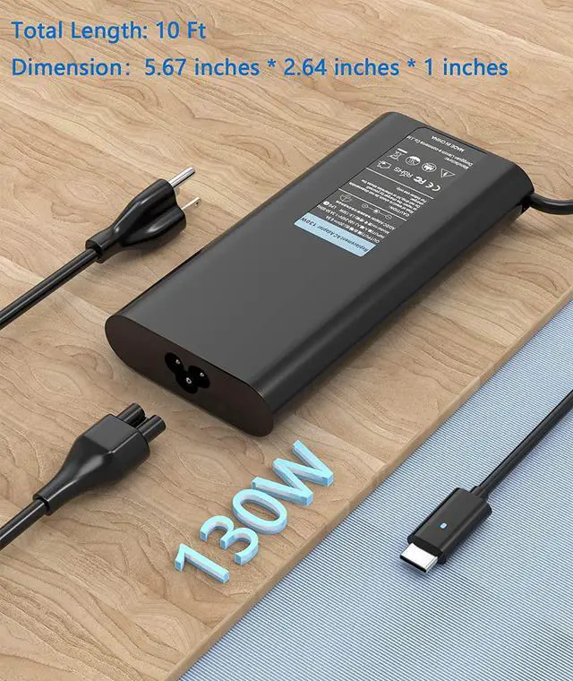 Alt view image 3 of 7 - 130W USB C Type C Laptop Charger Compatible with Dell Inspiron 16 2-in-1 7640 7630 7620, Inspiron 14 7430 7440 2-in-1 Slim AC Power Adapter