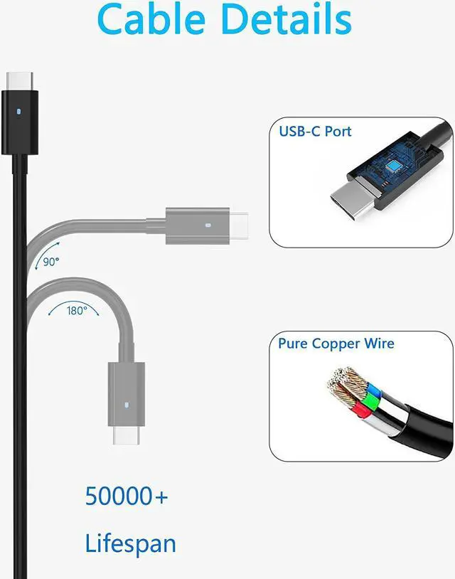 Alt view image 6 of 7 - 130W USB C Type C Laptop Charger Compatible with Dell Inspiron 16 2-in-1 7640 7630 7620, Inspiron 14 7430 7440 2-in-1 Slim AC Power Adapter