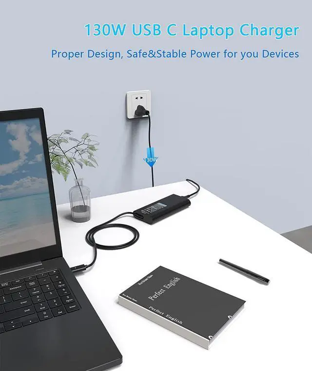 Alt view image 2 of 7 - 130W USB C Type C Laptop Charger Compatible with Dell Inspiron 16 2-in-1 7640 7630 7620, Inspiron 14 7430 7440 2-in-1 Slim AC Power Adapter