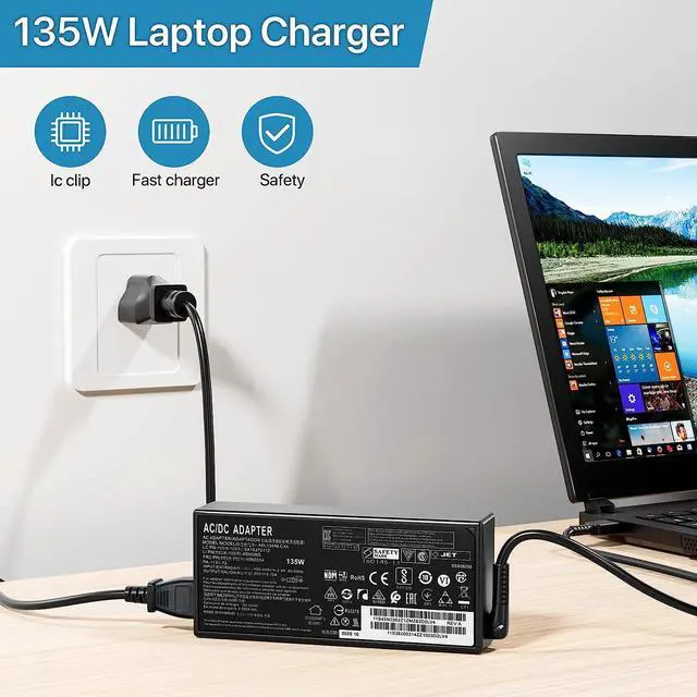 Alt view image 6 of 6 - Laptop Charger for Lenovo Thinkpad 135W AC Adapter Slim Tip, Thinkpad X1 Extreme P1 P15v T15p Gen 1 2 3 4 ideapad L340 3-15 ADL135NDC3A, Lenovo Thinkpad Pro Docking Station with 135W Power Adapter