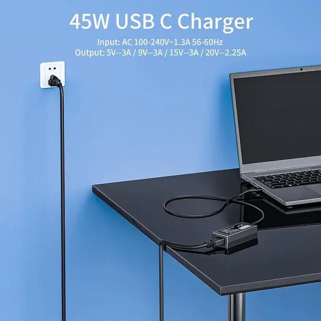 Alt view image 6 of 6 - 45W USB C Charger Replacement for Lenovo ThinkPad T14 T14s T15 E14 E15 L13 L14 L15 R14 X13 Yoga Gen 1 2 3; T470 T480 Chromebook IdeaPad Yoga Type C Laptop Power Supply Cord