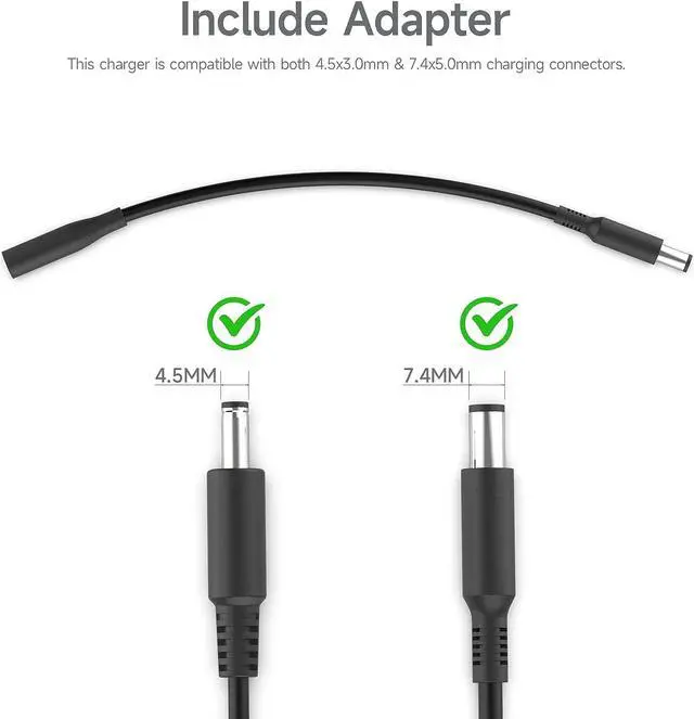 Alt view image 3 of 7 - Dell 65W AC Charger for Dell Inspiron 15-3000 15-5000 15-7000 17-7000 17-5000 17-3000 2 in 1 Series 3501 3511 3583 3593 7573 5758 5755 5558 HA65NS5-00 XPS 9350 9360 la65ns2-01 Charger Laptop Power