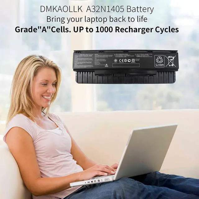 Alt view image 2 of 7 - DMKAOLLK A32N1405 A32LI9H Laptop Battery for Asus GL551 GL551J GL551JW GL551JW-DS71 GL551JW-DS74 GL551J-EH74 G551 G551J G551JM GL771J G771 G771J G771JW N551J N751-12 Month Warranty