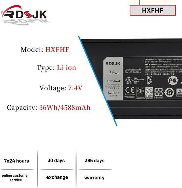 Alt view image 2 of 7 - HXFHF Laptop Battery Replacement for Dell Venue 11 Pro (7130) Tablet Venue 11 Pro 7139 7310 T07G T07G001 Series VJF0X VT26R XNY66 451-BBGR 451-12170 0VT26R VJFOX 7.4V 36Wh